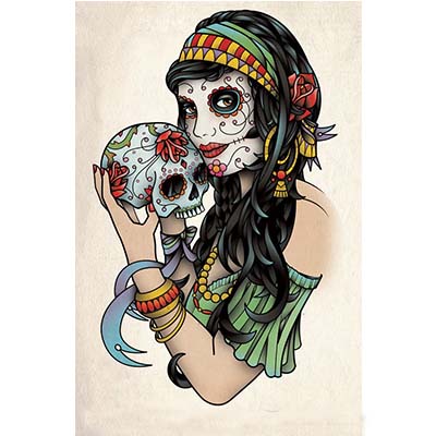 Colorful Mexican Skull Flash designs Fake Temporary Water Transfer Tattoo Stickers NO.10436